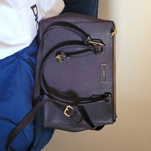 DKNY Burgundy Saffiano Leather Double Zip Bag